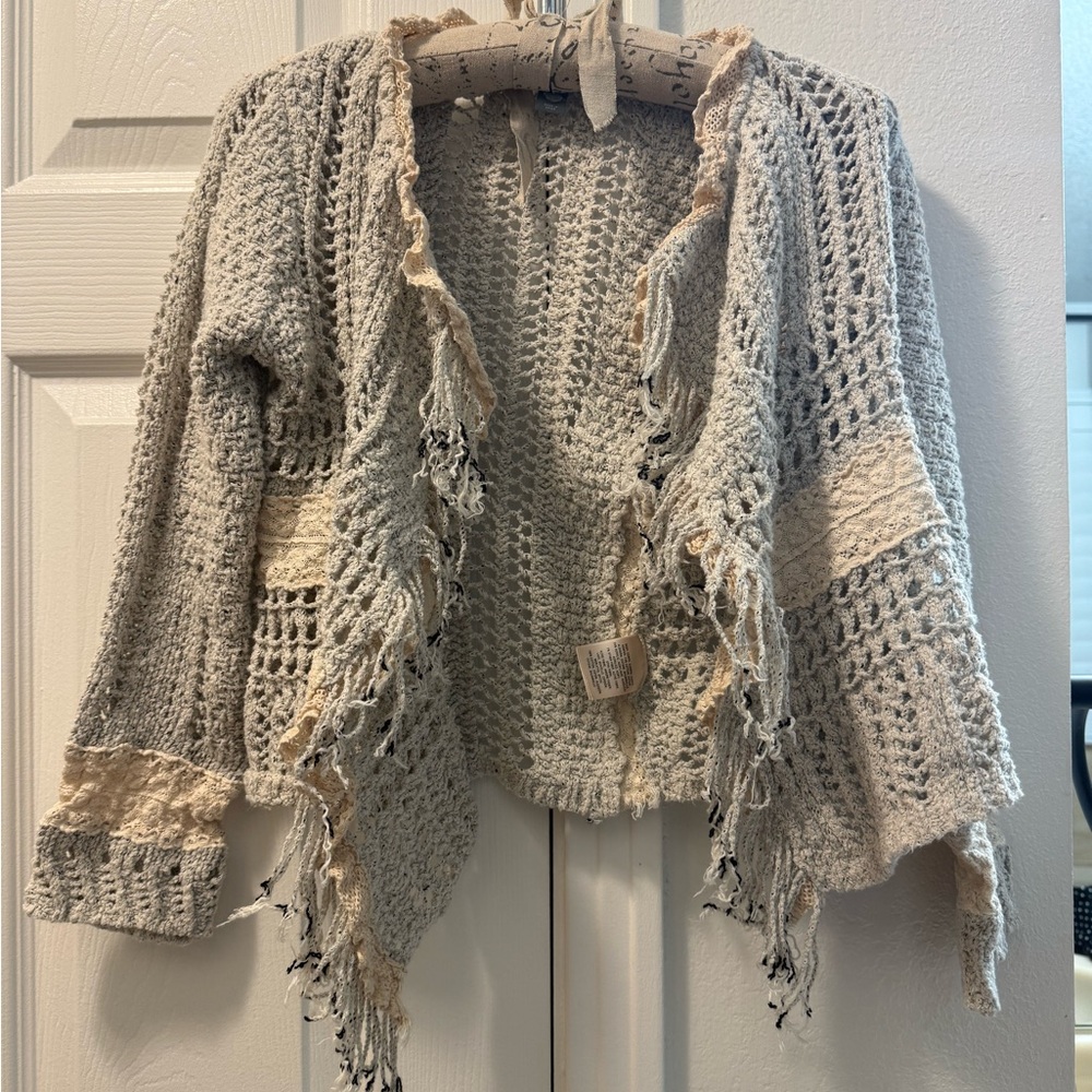 Anthropologie Textured Gray and Cream Cardigan